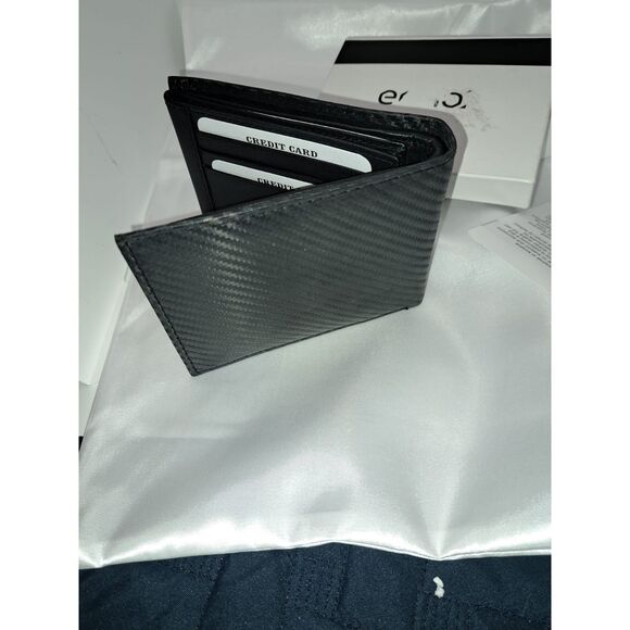 NIB- Eono Genuine Leather XL weave look Leather Black Wallet for Men - Picture 4 of 7